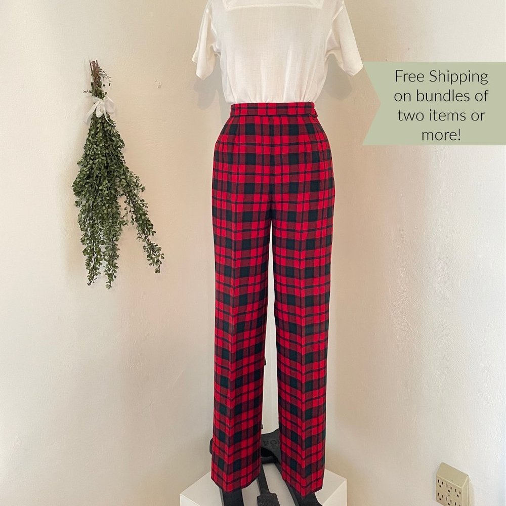 Aston Pants Trousers Plaid Wool Red Sz Small
